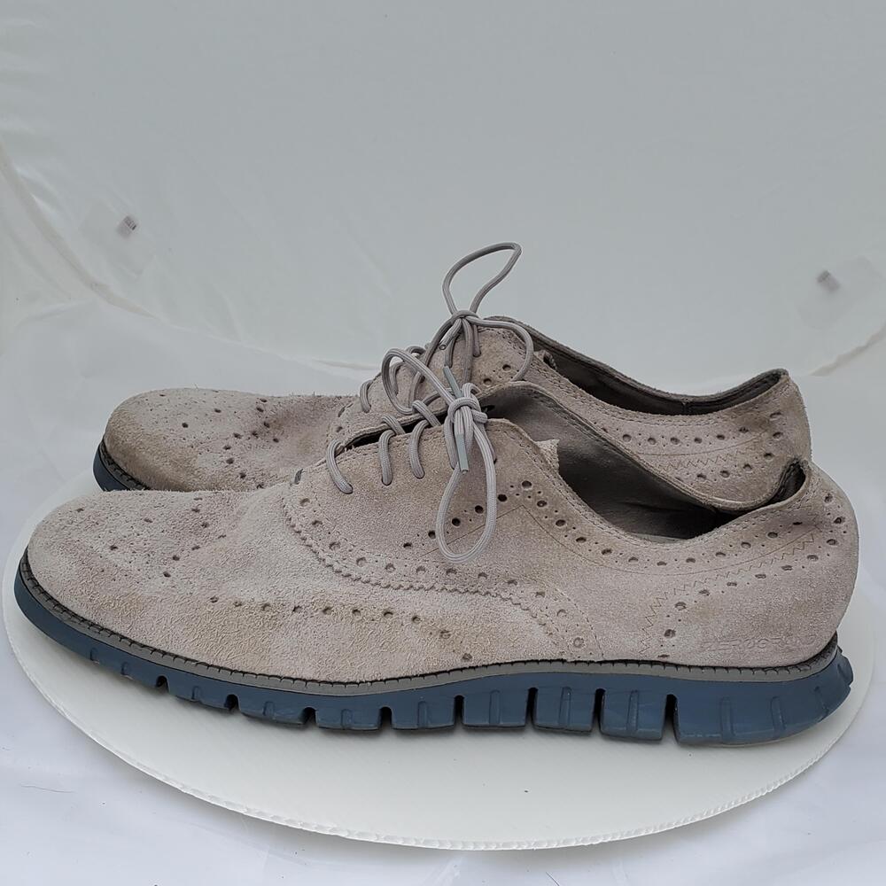 Cole Haan Zerogrand Wingtip Oxford Shoes Men 10.5M Beige Suede Grand.OS C35618